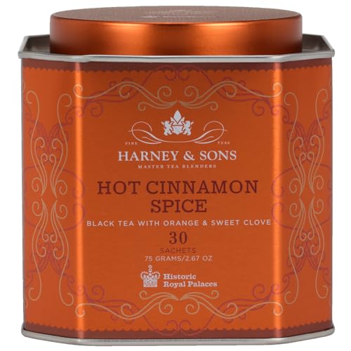 Harney & Sons Hot Cinnamon Spice Tea Tin – Black Tea with Orange & Sweet Clove – 2.67 Ounces, 30 Sachets