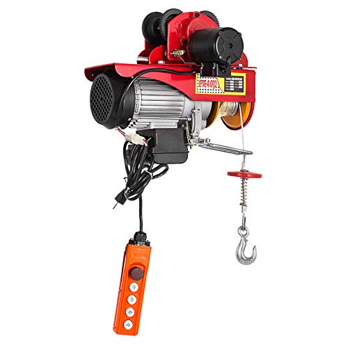 VEVOR Polipasto Eléctrico Motor de 1300 W Capacidad de 800 kg, Montacargas con Carretilla Eléctrica Cable de 12 m, Alambre de Acero Antirrotación de Alta Seguridad, Palanca de Elevación para Garaje