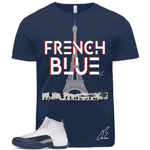 Shirt To Match 12 French Blue, Effiel Tower Sneaker Graphic Tee, Best Gift, Birthday, Mens Clothing, Unisex (XXL, Navy)