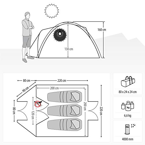 Foto von qeedo Quick Oak 3 Campingzelt für 3 Personen - wasserdichtes Festivalzelt mit Quick-Up-System in 60 Sek. aufgebaut - Outdoor Zelt mit abgedunkelter Schlafkabine, 2 Eingängen & stabilen Fiberglas