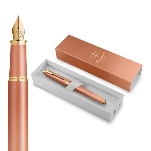Image of Parker IM Writing Rituals Fountain Pen, Vibrant Orange Case with Colour Gradient and Gold Trims, Fountain Pen with Fine Nib, Blue Ink, Gift Box