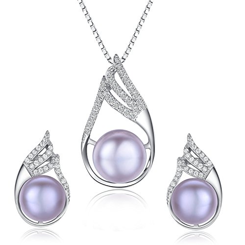 Stunning Flawless Pearl Stud Earrings & Silver Chain Pendant Set| Impeccable Quality Natural, Flawless Freshwater Pearl & 925 Sterling Silver| The Most Unique Fashion Jewelry Set (3 | Purple Pearls)