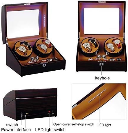 FENOKD Mechanical Watch Shaker Automatic Watch Winder Box, 4+6 Storage Position Watch Winder with Lock Quiet Motor 5 Rotation Modes LED Illumination Wood She