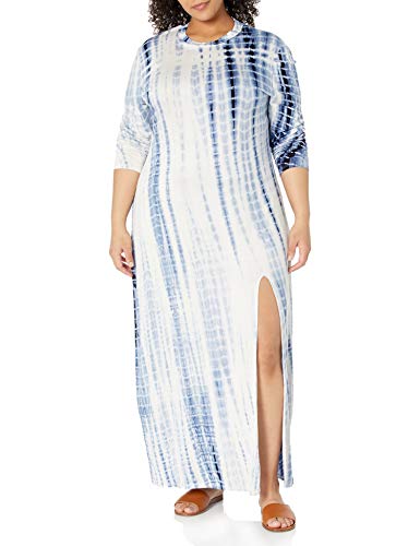 KENDALL + KYLIE Women's Regular Crewneck Maxi Dress with Front Slit, French Navy/Blush, 12-14