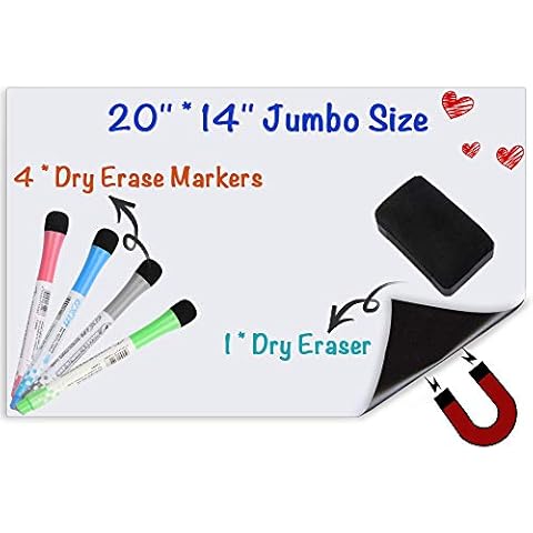 Magnetic Dry Erase Whiteboard for Fridge, 20 X 14 Inches Dry Erase Board for Refrigerator, Magnetic Self Adhesive White Sheet Reminder Notepad w/Eraser Marker for Memo Grocery List Office Planner Cover