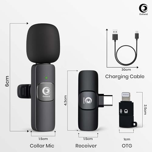 Image of OUTLAND Lavalier Wireless Mike with Furry, Mini Mic for YouTube Wireless Type-C Collar Microphone for Android /iPhone Plug & Play Dual Mic for Vlogging, Singing, Video Recording, Online Teaching