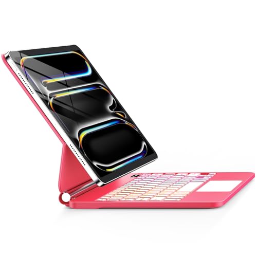 Image of for iPad Pro 13 Inch Case with Keyboard (M5 /M4, 2025 /2024),Magic-Style Magnetic - 7 Colors Backlight -Floating Cantilever Stand - Multi-Touch Trackpad Keyboard Case for iPad Pro 13 (Rose Red)