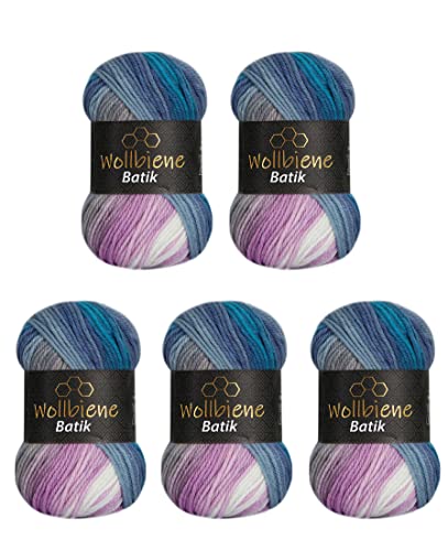 5 gomitoli di lana Batik da 100 g, 500 g, con gradiente, multicolore (2030, blu, turchese, rosa)