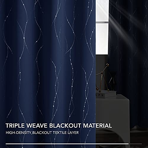 Deconovo Navy Blackout Curtains And Drapes 84 Inch Length 2 Panels Set - Bedroom Grommet Curtains With Floral Design (52 X 84 Inch, Navy Blue, 2 Panels) #TOP6