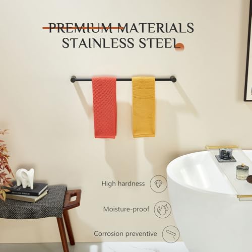 Image of KOKOSIRI Towel Rack Black Bathroom Wall Mounted Towel Holder 20-Inch Bath Towel Bar Hanger Bathroom Hardware Accessories Stainless Steel, B4007BK-L20