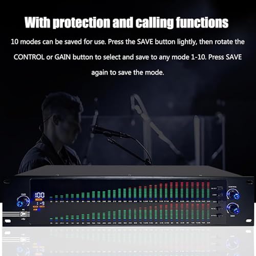 Ecualizador gráfico estéreo de 2 canales profesional, 31 bandas con luz LCD, 10 efectos preestablecidos y reducción inteligente de ruido, calidad de sonido de alta definición para estudios de transmisión miniatura 2