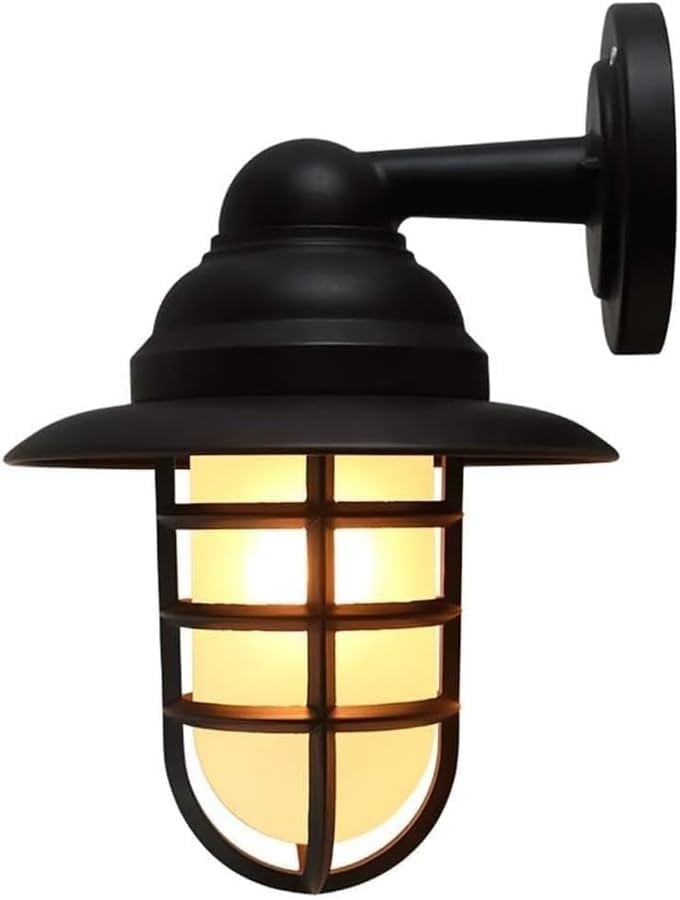 Amerykańska lampa ścienna E27 z matowego szkła, styl industrialny, odporna na wiatr i deszcz, na podwórko lub balkon (kolor: domyślny)