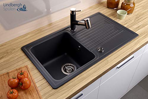 LINDBERGH® Granitspüle "PIA11" Schwarz Einbauspüle Küchenspüle Spüle Spülbecken + DREHEXCENTER - Verbundstoffe MADE IN GERMANY - Image 3