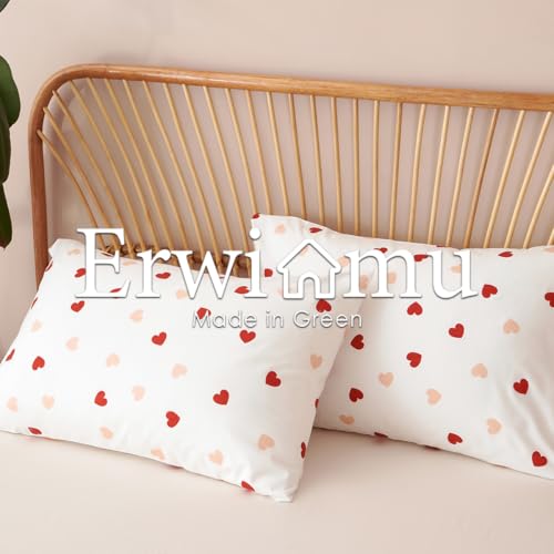 Image of Heart Duvet Cover Set Queen Size,White Pink Red Heart Pattern Bedding Duvet Cover Girls with Zipper Closure,Breathable Microfiber Comforter Cover 90 inchx90 inch and 2 Pillowcases 20 inchx30 inch