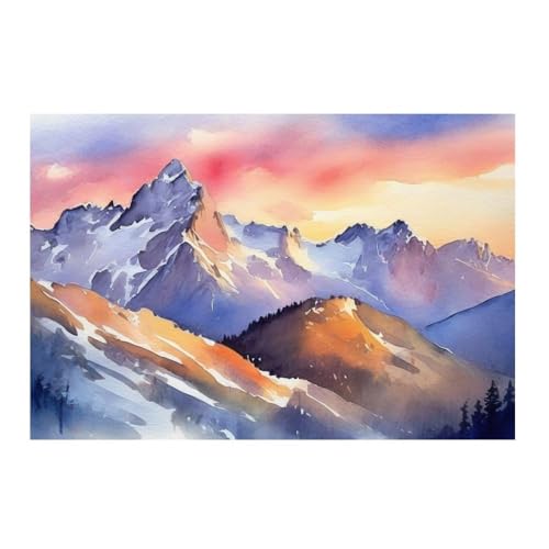 Aquarelle lever de soleil dans les montagnes affiche murale artistique 50 x 50 cm