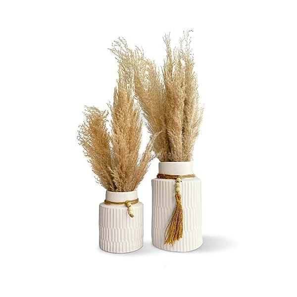 White Large Ceramic Vase Set of 2, Modern Farmhouse Home Decor Accents, Rustic Décor and Accessories for Living Room, Dining Table and Mantle, Coffee Table Centerpiece Decorations, Trendy Boho Vases