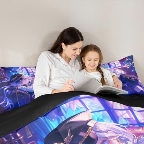 Image of Erosebridal Japanese Anime Comforter Set,Cartoon Uniform Girls Bedding for Boys Teen Bedroom Decoration Cute Japanese Cartoon King Size Duvet Set, Anime Aesthetic Art Quilt with 2 Pillowcases