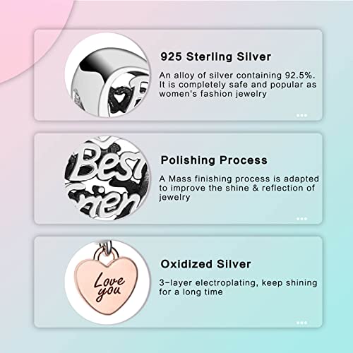 Image of LUXILLA Love You Best Friend Grandma Wife Heart Charm 925 Sterling Silver Charms Fit for Bracelets Necklace Jewelry Gift for Women