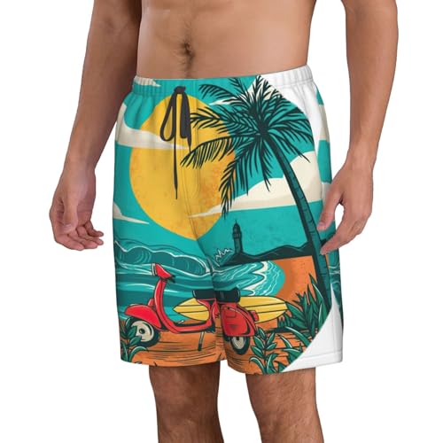 Sunset Beach Palm Tree Print Men's Swim Trunks | Quick Dry Drawstring Beach Shorts2