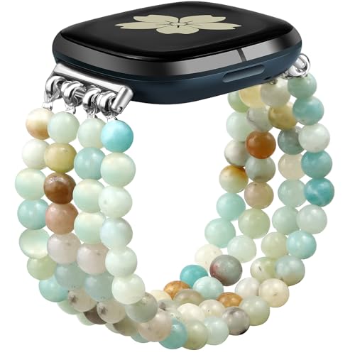 Bracelet en perles de pierre naturelle Newlibery pour Fitbit Versa 4 et Sense 2