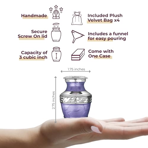 Image of Trupoint Memorials Cremation Urns for Human Ashes, Silver Lining Decorative Burial Urns for Male and Female, Funeral Memorial Urn for Women and Men - Purple with Silver Lining, 4 Keepsakes