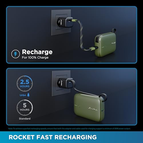 Image of URBN 10000 mAh Nano Link Power Bank with in-Built USB-C Cable| 22.5W Fast Charging | Type C PD (Input& Output) | Made in India | Two Way Fast Charge | for iPhone, Android & More (Camo)