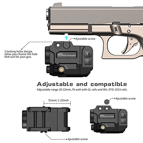 CRONHAWK 500 Lumens Tactical Weapon Flashlights Laser Sight - Rail-Mounted Light and Green Laser Light Combo for Pistol with Picatinny Rail and GL Rails - Magnetic Charging Port