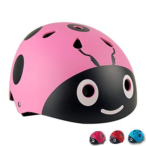 kufun ヘルメット こども用 キッズ プロテクター てんとう虫 幼児 軽量 通気性 高剛性 スポーツ 子供 自転車 スケートボード バイク (ピンク, S)