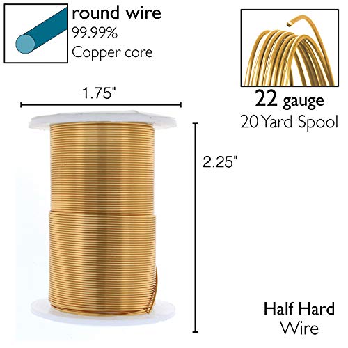 Image of The Beadsmith Wire Elements 22-Gauge Lacquered Tarnish-Resistant Copper Wire for Jewelry Making, 20 Yard, 18.29 Meter Spool (Brass Color)