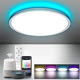 Wayrank Lamparas de Techo con RGB, Plafon LED Techo Regulables 36W con Mando a Distáncia y APP para Baño, Dormitorio, Compatible con Alexa y Google home, IP44, Ø30cm