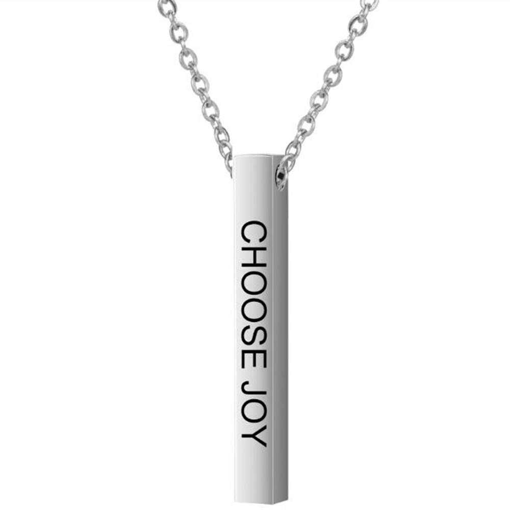 Jude JewelersStainless Steel Vertical Long Bar Inspiration Encouragement Mantra Collar Charm Pendant Satement Necklace