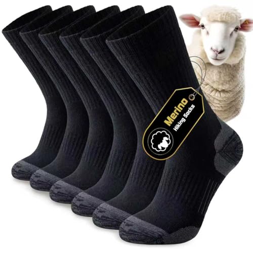 Niorasen Merino Wool Hiking Socks for Men Women Cushioned Anti Blister Walking Socks Moisture Wicking Athletic Performance Thermal Socks for Running Trekking Work Outdoor Sports 3 Pairs