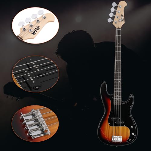 LALAHO Kit de Guitare Basse Électrique avec Amplificateur de Basse 20 Watts, Micros Ouverts Doubles pour 4 Cordes