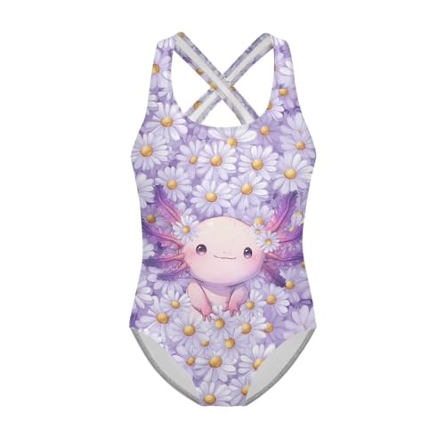 Image of WELLFLYHOM Girls Bathing Suits Size 5-14 One Piece Cross Back Swimsuit Sleeveless Full Coverage Swimwear for Beach Swimming