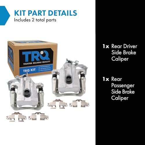 Image of TRQ Rear Driver and Passenger Side Brake Caliper Set Caliper Brackets Hardware Compatible with 2010-2015 Toyota Prius