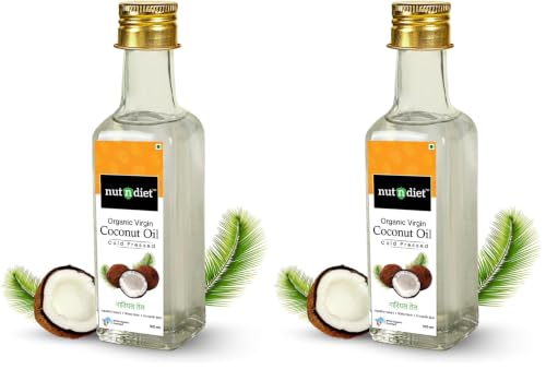 Image of nutndiet Extra Virgin Coconut Oil, Cold Pressed & Pure Organic | Ideal for Baby Massage, Hair Care, Skin Care, and Cooking | 100ml Glass Bottle for Freshness (Pack of 2)