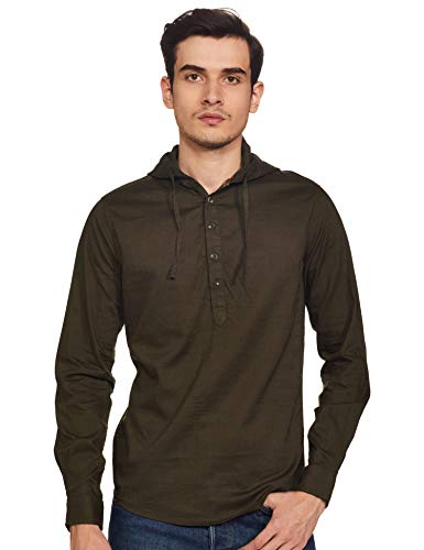 Image of The Indian Garage Co Men Slim Fit Solid Full Sleeves Hooded Casual Shirt