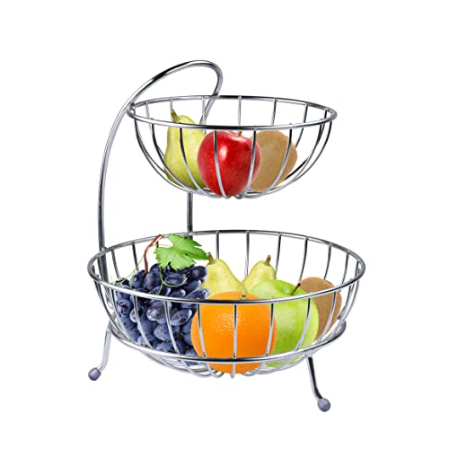 Primax Stainless Steel 2-Tier Fruit & Vegetable Basket for Dining Table/Kitchen - Countertop (Chrome) (B0BQZ69317) Amazon Price History, Amazon Price Tracker