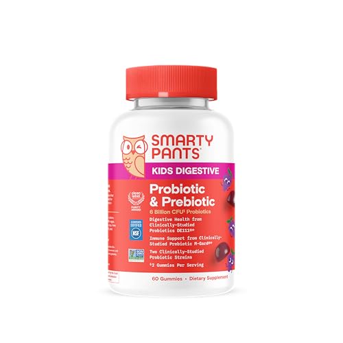 SmartyPants Kids Probiotic & Prebiotic Gummies for Digestive Health: Gut Health Supplement, Clinically Studied Prebiotic for Immune Support, Grape, 60 Count (30 Day Supply)