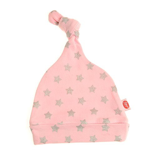 Zippy Ziggle Newborn Baby Hat and Bib Duo | Soft Cotton Dribble Bib with Adjustable Straps and Knotted Hat | Unisex Pink with Silver Glitter Stars