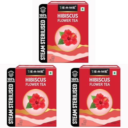 Image of TE-A-ME - Hibiscus Tea - 50 gm (50+ Cups) | Supports - SKIN GLOW ENHANCING | Flower Based - Herbal | Caffeine Free - Tangy Flavor | Hibiscus Tea Leaves (Pack of 3)
