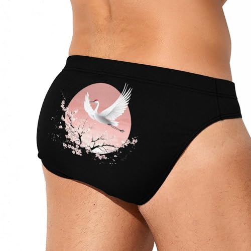 Japanese Cranes in Moon Center Mens Swim Briefs Quick Dry Triangle Trunks Swimsuit Swimming Bikini Swimwear3