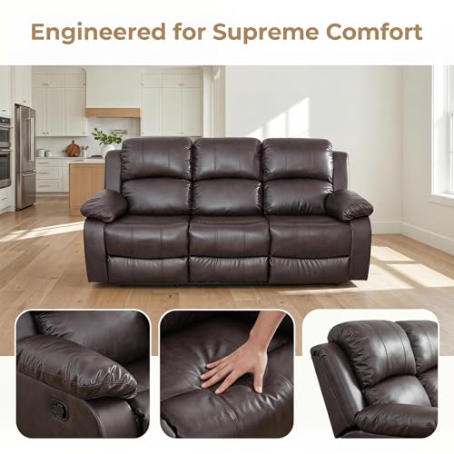 Image of Leather Power Recliner Sofa Set, Leather Recliner Couch Sets with Multi Angle Reclining, 3 Piece Sectional Sofa with USB Charging Port for Home Theater, Living Room, Office, Brown