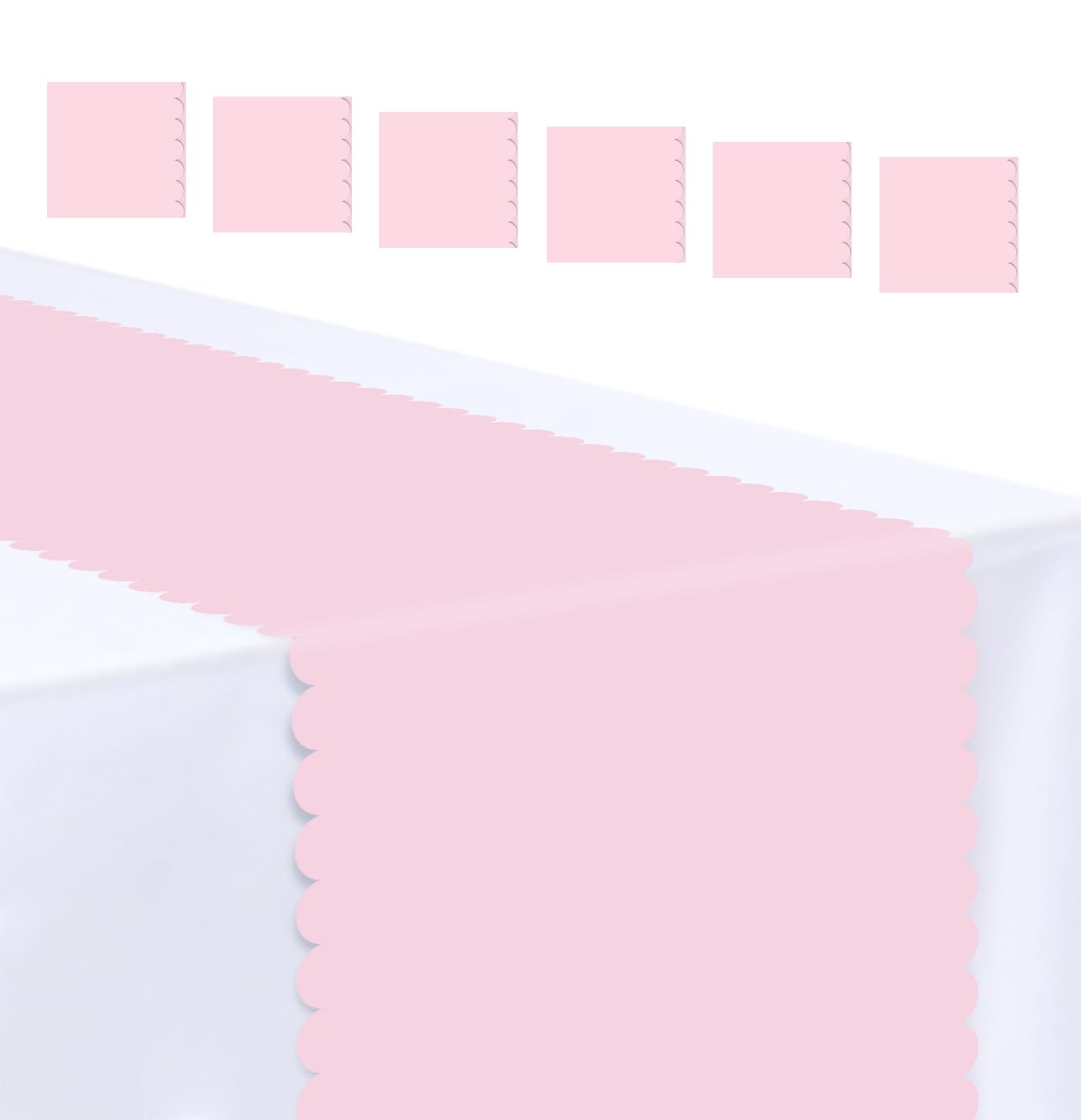 Photo 1 of [Only 1] MUNILAIL Light Pink Scalloped Table Runner Plastic 14 x 108 Plastic Runners for Birthday Wedding Baby Shower Party Holiday Table Centerpiece Decorations Disposable Table Runner