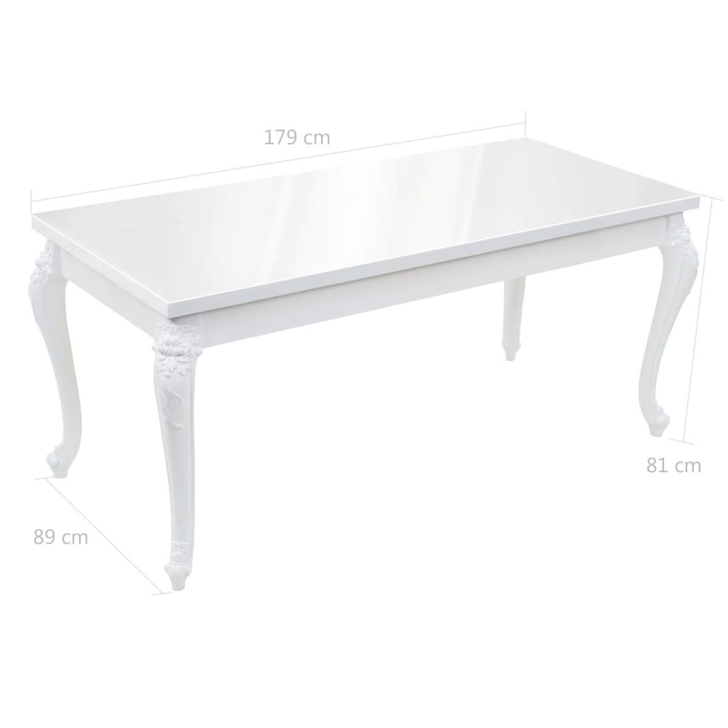 Stół do jadalni 179 x 89 x 81 cm, wysoki połysk, biały, blat z płyty MDF, nogi z tworzywa sztucznego, stabilny stół do jadalni, łatwy do czyszczenia, nowoczesny mały stół do jadalni do