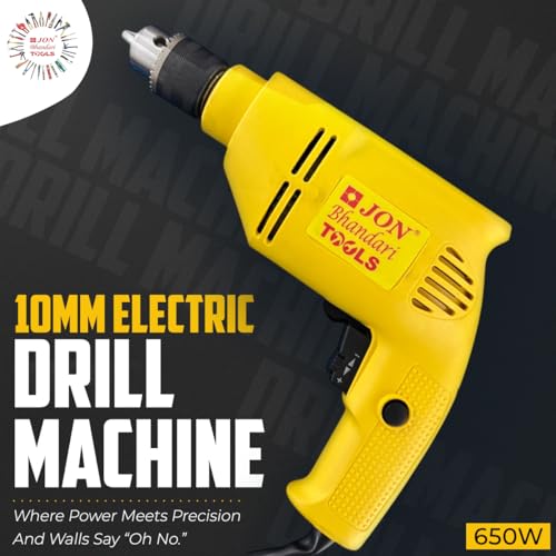 Image of Jon Bhandari Tools 10mm Electric Drill Machine, 650W, 2800RPM, 220V - Variable Speed & Reverse Function | Compact Heavy Duty Corded Drill for Wood, Metal, Masonry, DIY & Professional Use