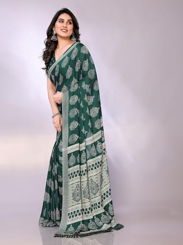 Image of Amazon Brand - Tavasya Womens Blocked Printed Daily Wear Chiffon Georgette Saree With Blouse With Blouse