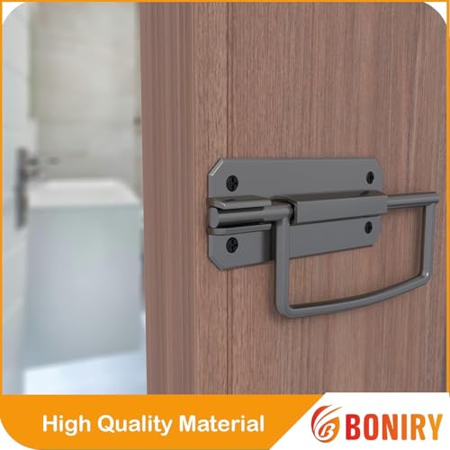 Image of Boniry Door Latch Lock, Kadi /Kundis with Grab Handles - Solid Metal Door Stopper for Bathroom, Home, Office - Easy Install, Smooth Sliding, Heavy Duty Latch (4, Satin Black)