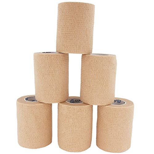 包帯自己粘着包帯 7.5cm x 4.5 m 柔軟な包帯, 弾性包帯 通気性 弾性 圧縮 多機能 家庭用, 包帯をラップ, 不織布凝集, アスレチックテープ, 敏感肌に適しています (肌色, 6ロ)