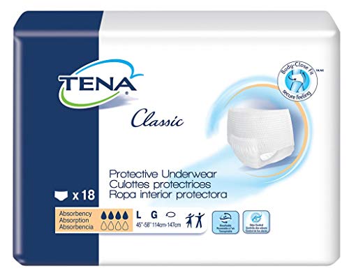 TENA Classic Disposable Underwear Pull On with Tear Away Seams Large, 72514, 72 Ct